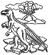 coloriage tyrannosaure et volcan